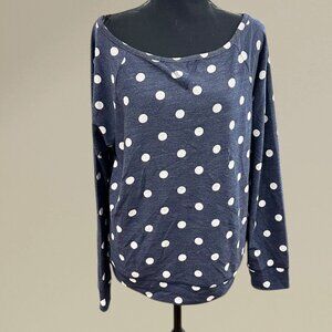 Navy Blue Polka Dot Long Sleeve Top